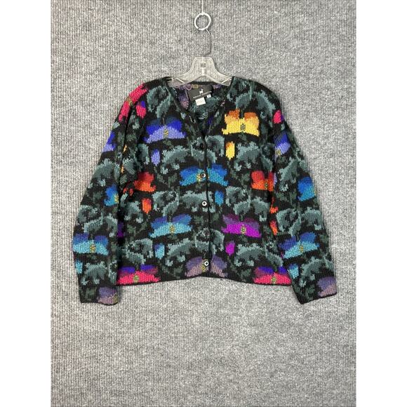 Peruvian Connection Womens Floral Art To Wear Cardigan Sweater Sz Medium Alpaca - Picture 1 of 7